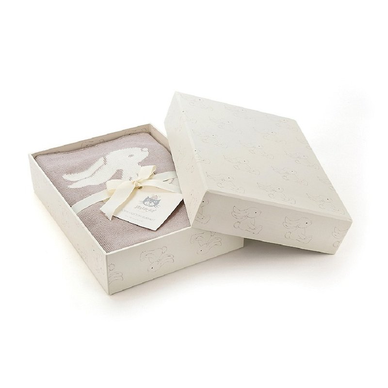 彌月禮盒Bashful Beige Bunny 拿鐵灰兔純棉安撫毯禮盒 - 滿月禮物 - 聚酯纖維 銀色