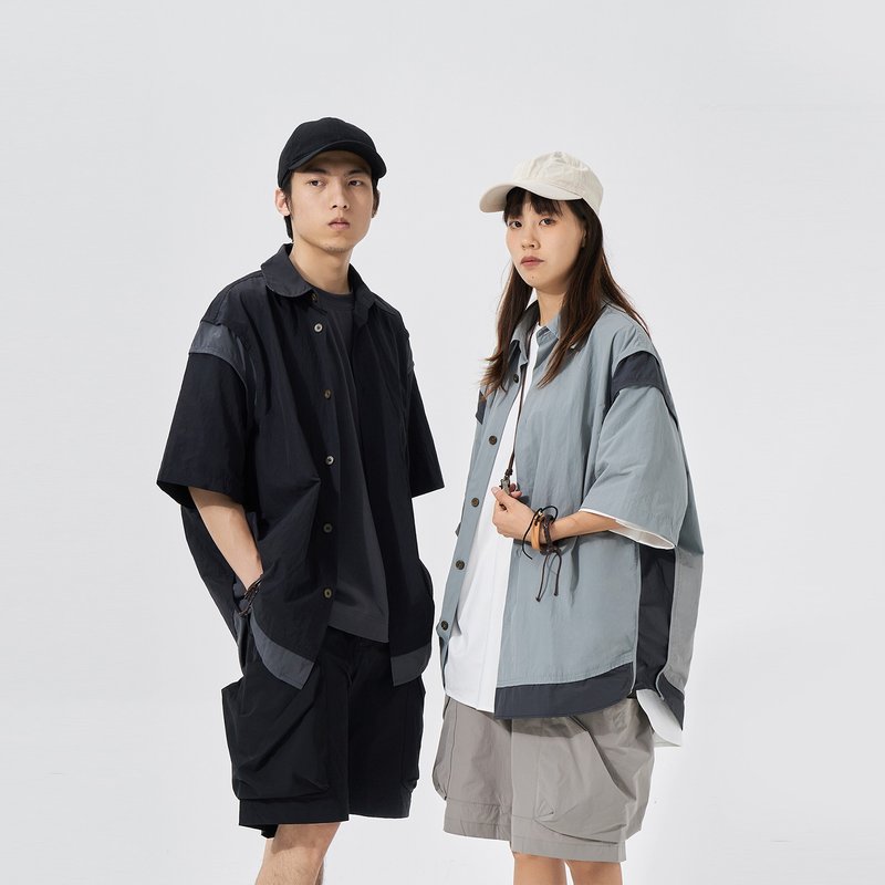 Topbasics Adventure Series Tone Contrast Oversized Shirt - Men's Shirts - Other Man-Made Fibers Gray