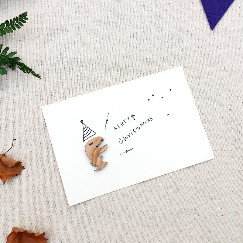 Dinosaur Christmas Card ／ Postcard - การ์ด/โปสการ์ด - ไม้ 