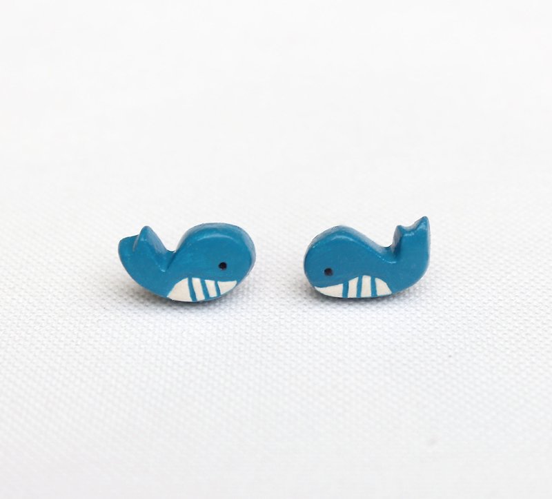小鯨魚 耳環 / 可改耳夾 - 耳環/耳夾 - 黏土 藍色