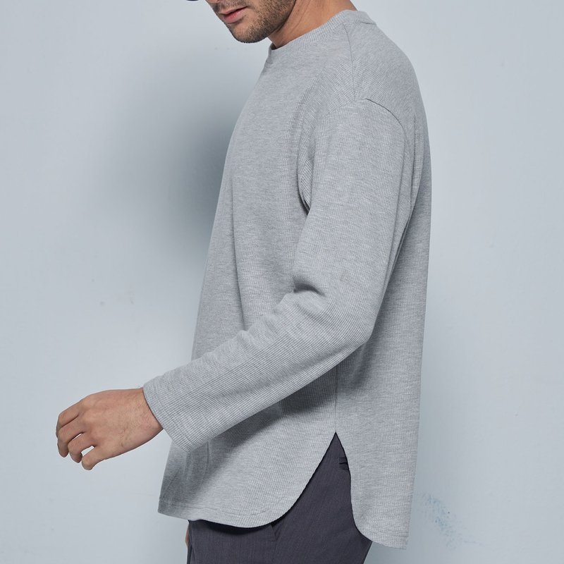 Stone'As Basic Long Sleeve T-shirt / 下擺弧度修身長T恤 - 男 T 恤 - 棉．麻 灰色