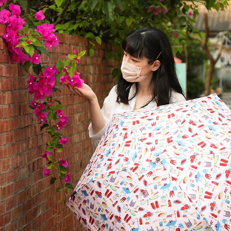 寶島回憶‧復刻大時代─來去逎夜市輕量黑膠手開折傘 - 雨傘/雨衣 - 其他材質 多色