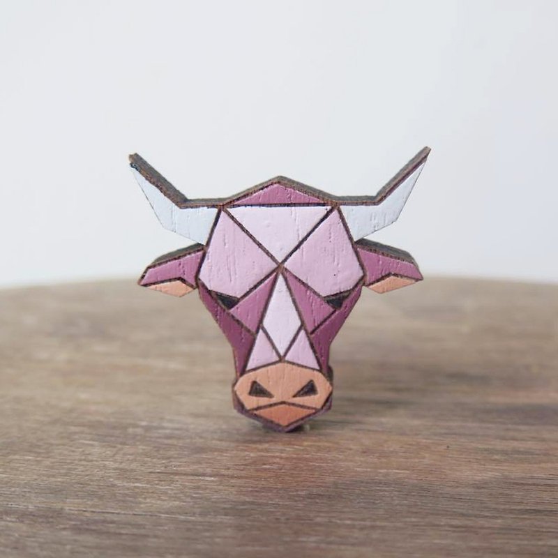 Wooden brooch bull - เข็มกลัด - ไม้ สีม่วง
