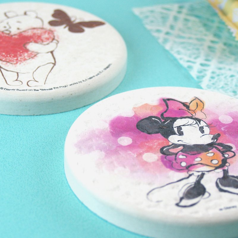 [Christmas gift] Minnie-Genuine Disney's Algae Earth Absorbent Round Mat (Excluding Asbestos) - Coasters - Other Materials White