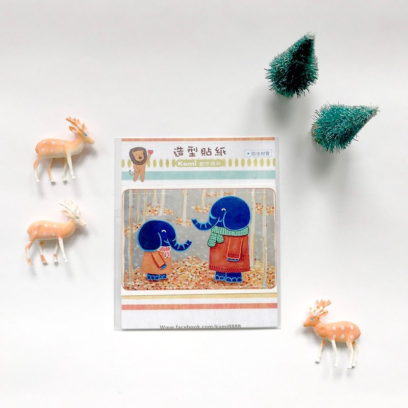 Leisure card waterproof sticker ∣ Autumn forest elephant - Stickers - Paper Multicolor