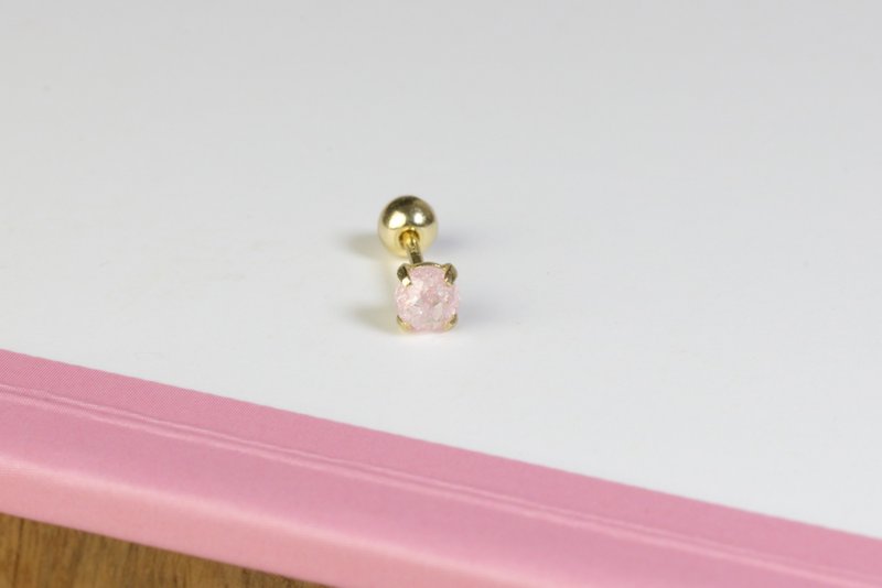 14K pink opal bead earrings (single) ear bone and ear socket will not fade - ต่างหู - เครื่องประดับ สีทอง