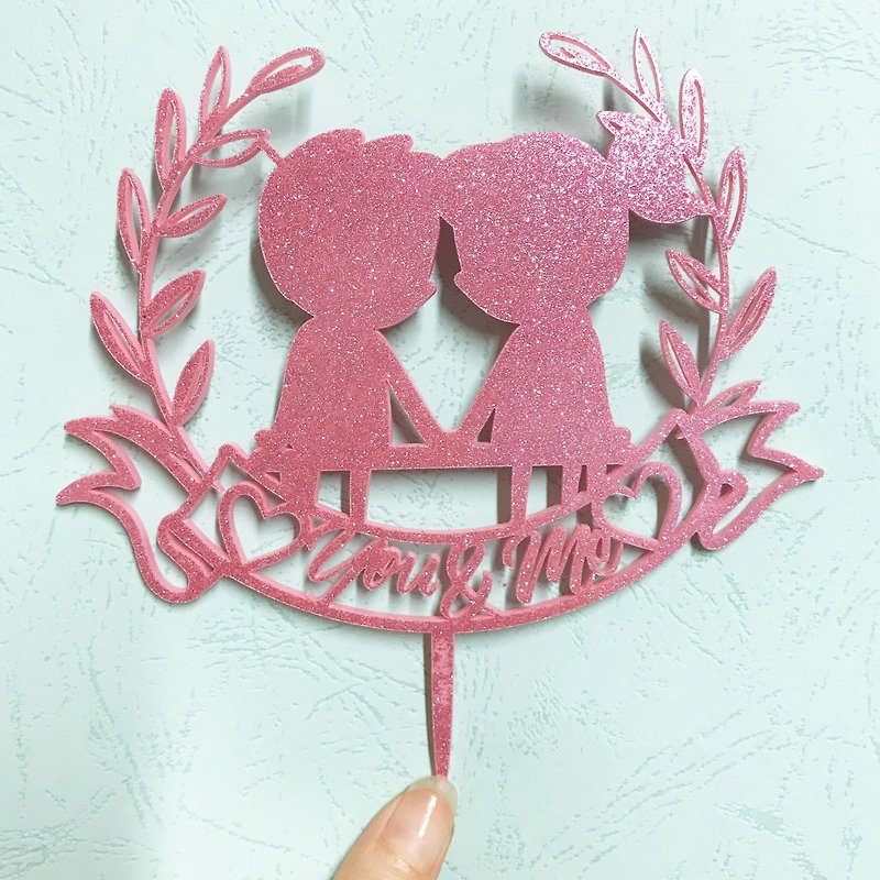 Cake Topper Decorative Birthday props Anniversary Glitter Pink - Customized Portraits - Acrylic Pink