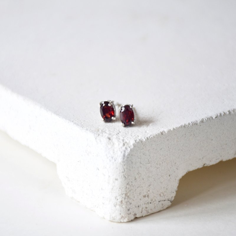 Handmade Garnet with sterling silver Stud Earring, January Birthstone - Earrings & Clip-ons - Gemstone Red