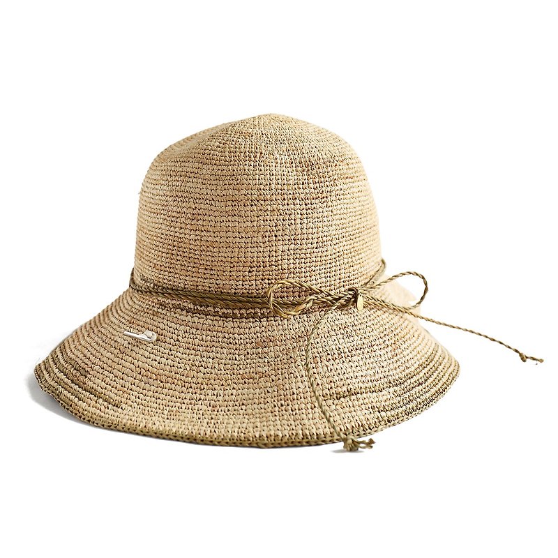 夏天防曬遮陽蝴蝶結拉菲草帽涼感透氣 - 帽子 - 環保材質 卡其色