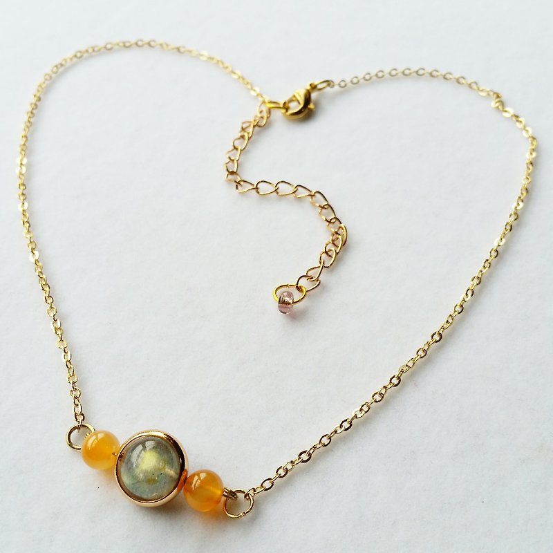 Super beautiful high-quality intense IPL 10MM labradorite, orange agate Stone gold-plated necklace - Necklaces - Gemstone Blue