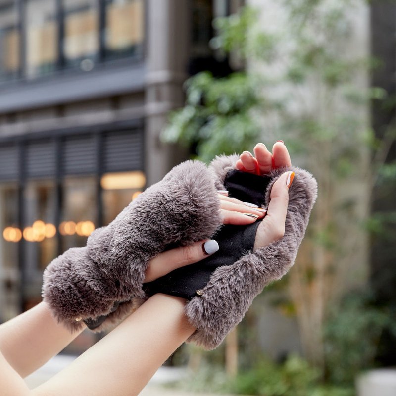 Gyutto Warm Arm Warmers | Fluffy Animal Free | Smoke - เครื่องประดับผม - ไฟเบอร์อื่นๆ สีเทา