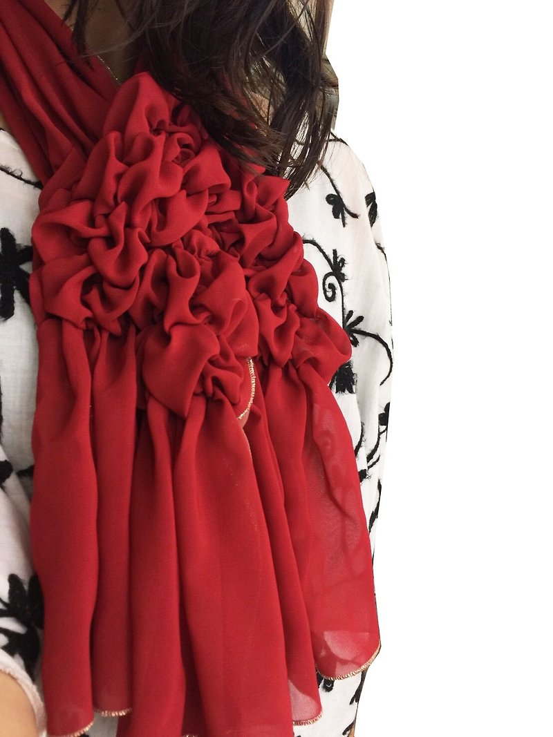 Ballett Air-lady Ballett Air-lady One-touch shirred scarf Can be washed at home - ผ้าพันคอ - วัสดุอื่นๆ สีแดง