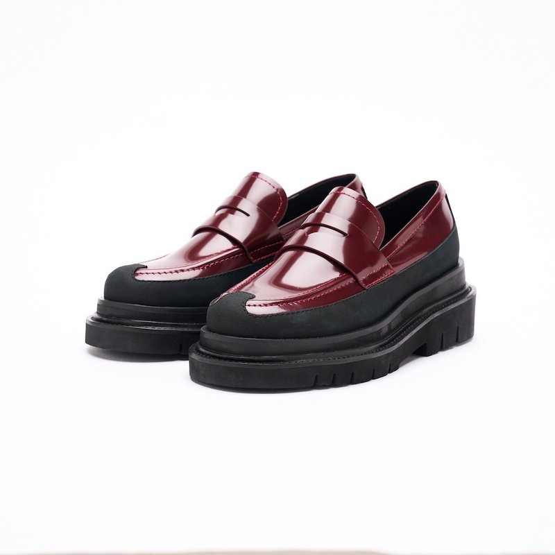 VATIC PENNY LOAFER POLISHED BURGUNDY 光皮樂福鞋 內外增高63mm - 女牛津鞋/樂福鞋 - 真皮 黑色