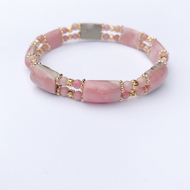 【Lost And Find】Natural Rhodochrosite bracelet - Bracelets - Gemstone Pink