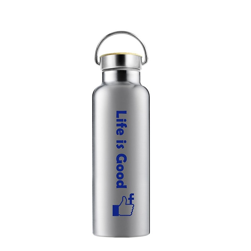 Bamboo Cover Vacuum Sports Water Bottle Series PLUS (life is good) - Vacuum Flasks - Other Metals Silver