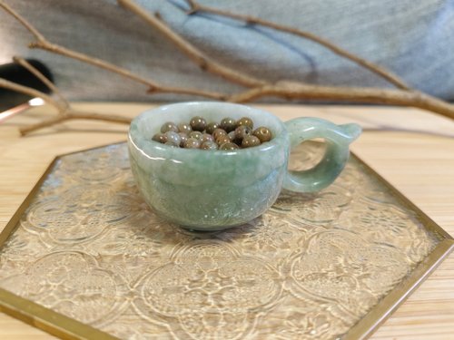 螺絲帽帽工作室 【親翠】天然翡翠 冰綠精神續命咖啡 小翡物辦公桌小物