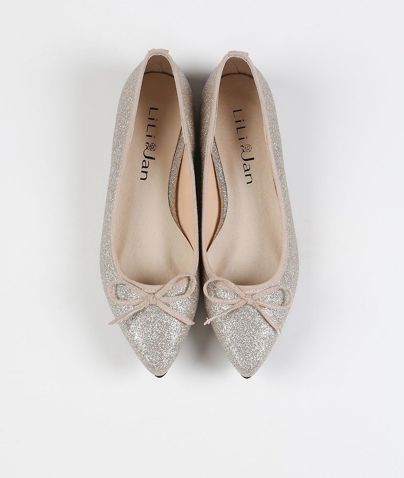 [Love sleepwalking] pointed ballet shoes _ 璀璨 crystal drill - Mary Jane Shoes & Ballet Shoes - Other Materials Gold