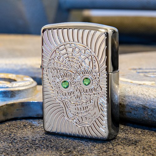 [ZIPPO Official Flagship Store] Green Crystal Sugar Skull (Thick Version)  Windproof Lighter 49172
