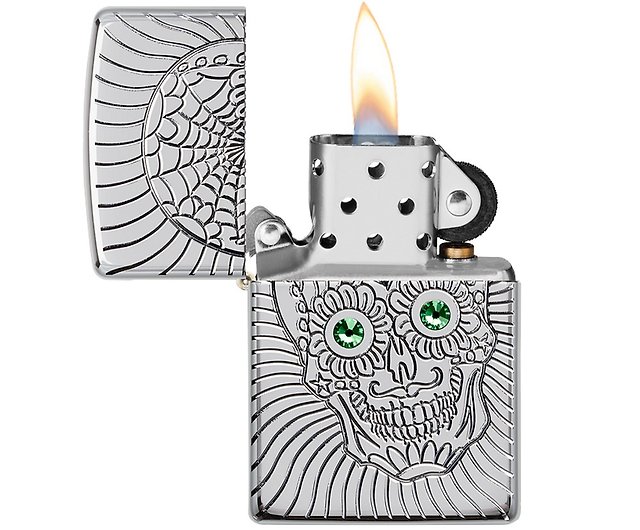ZIPPO Official Flagship Store] Green Crystal Sugar Skull (Thick 