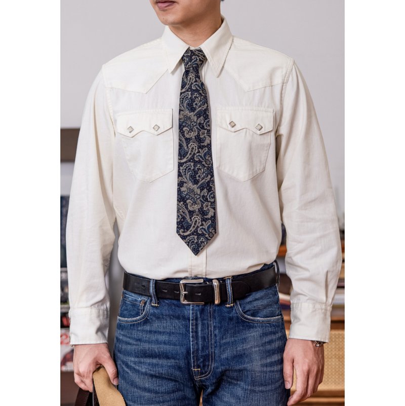 西部長袖襯衫 8oz 純棉 60s尖領 三爪扣 長袖襯衫 白色 Shirt - 男襯衫/休閒襯衫 - 棉．麻 白色
