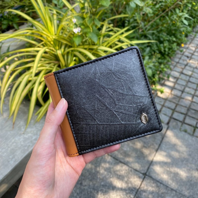 VEGAN COIN WALLET - Black and Walnut Brown and black - 皮夾/長短夾/錢包 - 植物．花 咖啡色