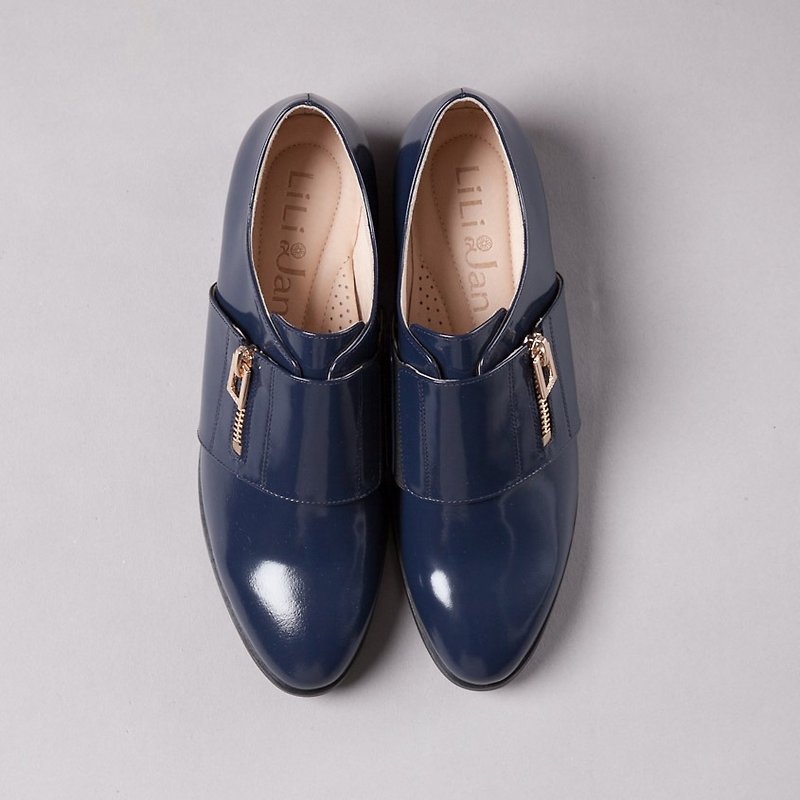 【威尼斯節奏】細緻光亮牛皮孟克鞋-尊貴深藍 - 女款牛津鞋 - 真皮 藍色