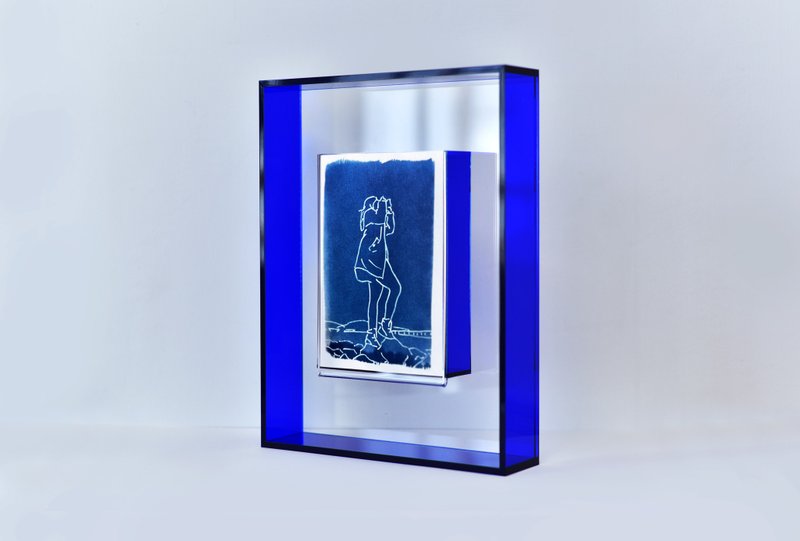 客製化 | 似顏繪 藍曬畫 禮物 | 日本和紙 香港製 - 海報/掛畫/掛布 - 紙 藍色