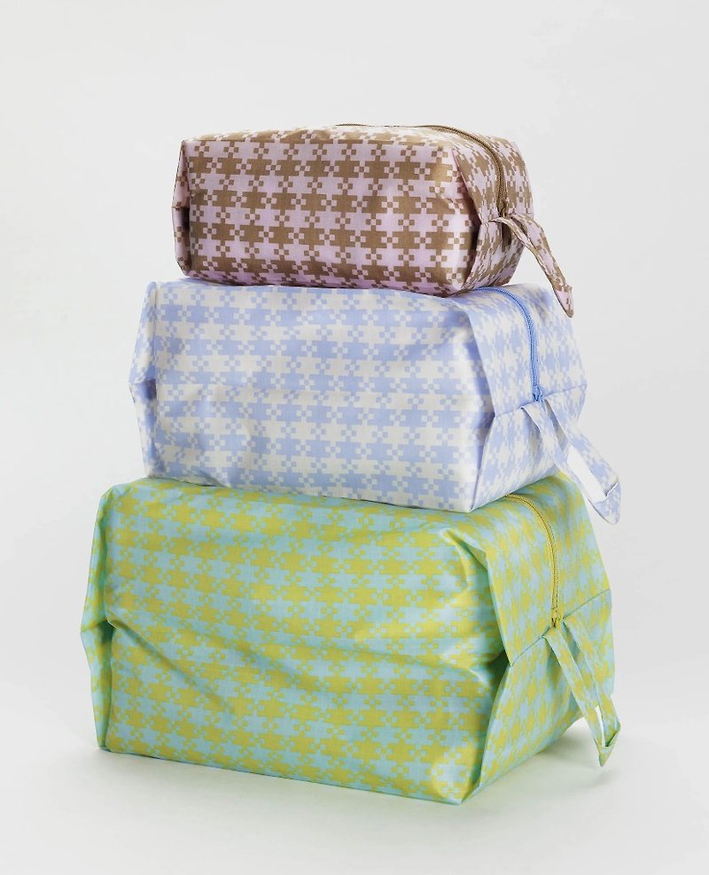 BAGGU Travel Storage Bag Three Sets - Pixel Grid Set - Toiletry Bags & Pouches - Waterproof Material Green
