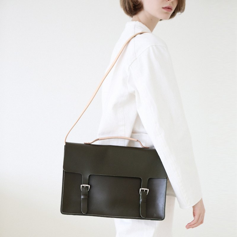 JOYDIVISION binaural briefcase leather simple retro messenger bag - Messenger Bags & Sling Bags - Genuine Leather 