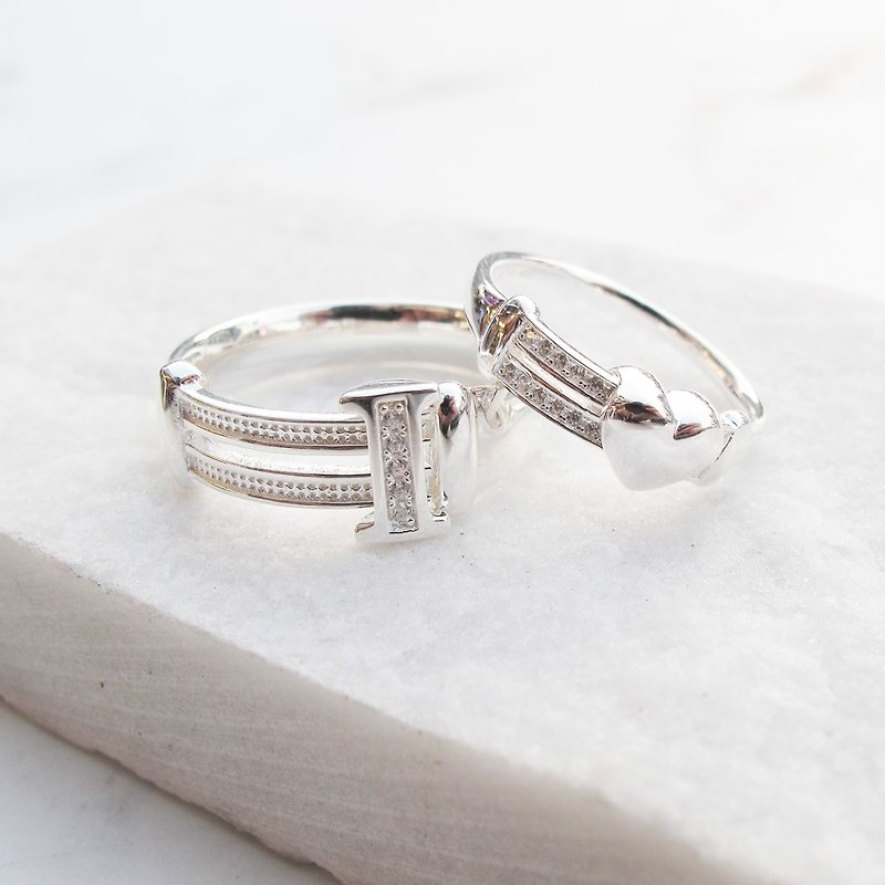 【Couple Rings】My favorite is you (you) | Stone Sterling Silver Couple Rings | - แหวนคู่ - เงินแท้ สีเงิน