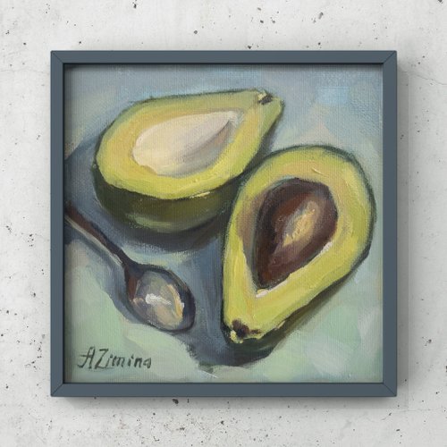 アボカド絵画、食用油絵静物、キッチン用ミニ油絵 - ショップ Oil