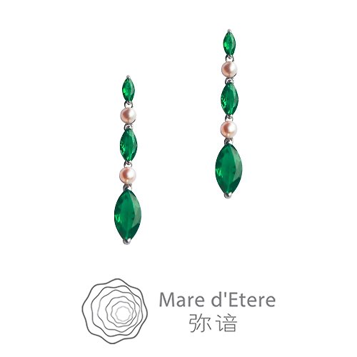 弥谙 Mare d'Etere彌諳【綠寶石系列】長耳環復古珍珠款納米寶石祖母綠