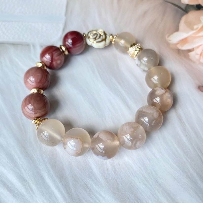 Dry Rose Powder Alxa Cherry Blossom Agate||Crystal Hands for Popularity, Marriage, Wealth, Evil and Villain Protection - สร้อยข้อมือ - คริสตัล สีแดง