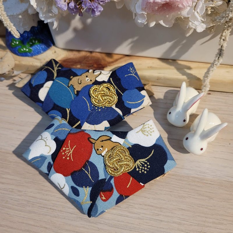 [Japanese Style Waist Knot Hair Clip] Ruyi Knot Spring Clip - Rabbit, Cat, Paddy New Style - Hair Accessories - Cotton & Hemp Blue