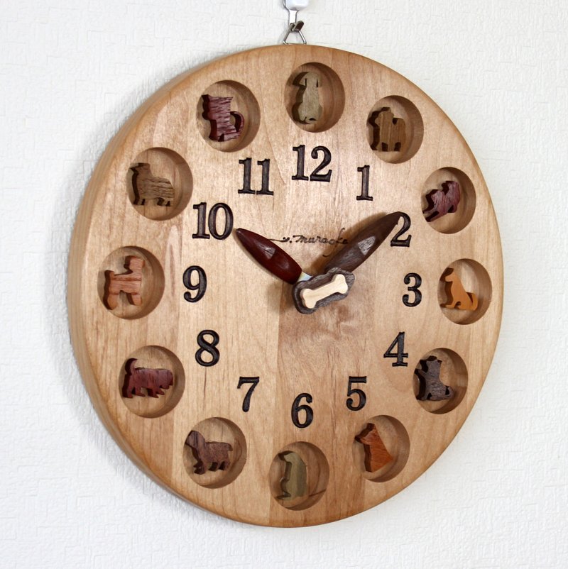 Dog Clock 25cm Round Alder - นาฬิกา - ไม้ ขาว