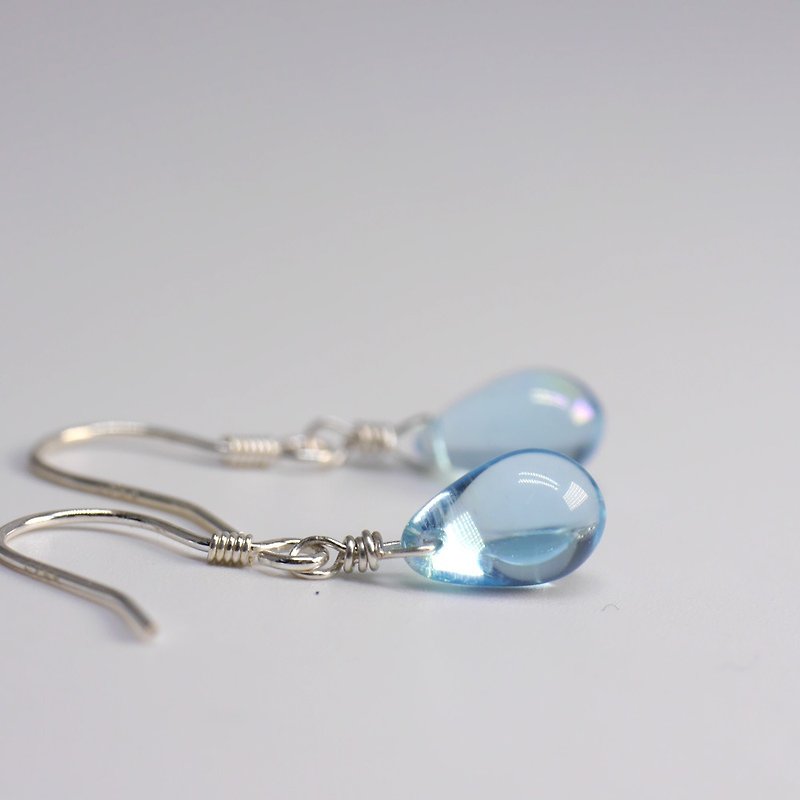 Colorful Glass Bead Earrings with Sterling Silver Hook - Earrings & Clip-ons - Colored Glass Blue