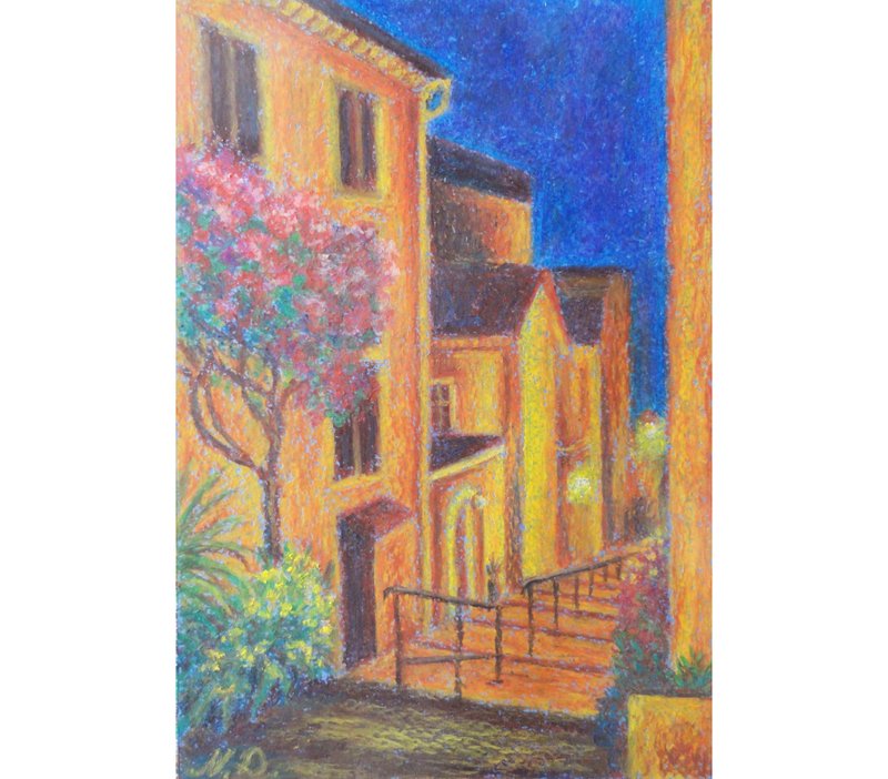 French Painting Original Art Villefranche-sur-Mer Painting Cote d'Azur France - โปสเตอร์ - กระดาษ หลากหลายสี