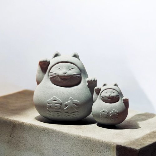 氺の尼 泥研製所 【禮物首選】不倒翁招財招福貓 清水灰