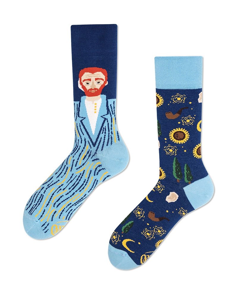 瘋狂藝術大師梵高 - 不對稱襪子 鴛鴦 - 襪子 - 棉．麻 藍色
