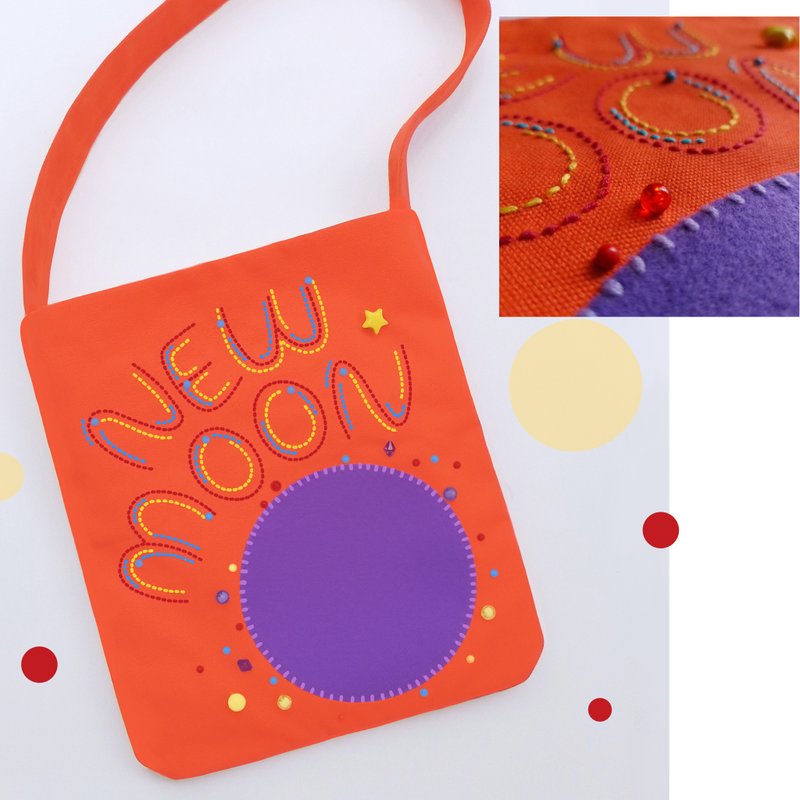 12x14 inch tote. Fun and original with hand-stitched design with felt and beads - 手提包/手提袋 - 其他材質 橘色