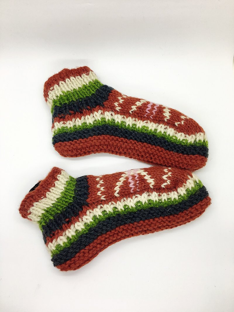 ネパールウール100％の手編みの暖かい厚手のウールの靴下 - 北欧赤茶色のレトロシリーズ - ソックス - ウール ブラウン