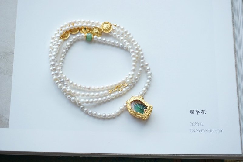 天然翡翠象神嘎烏盒時來運轉珍珠項鏈珍珠皮光超亮招財闢邪保平安 - 項鍊 - 珍珠 