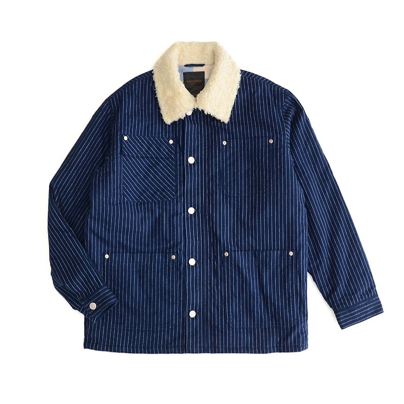 【Off-season sale】Indigo striped Jacket - Men's Coats & Jackets - Cotton & Hemp Blue