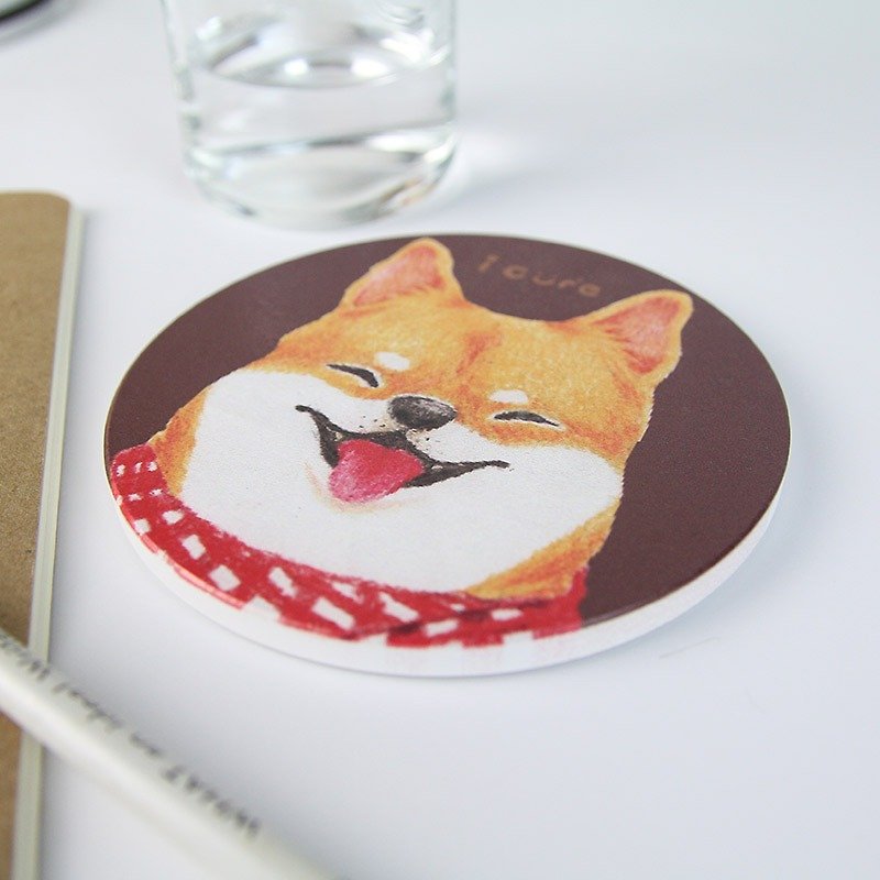 icure water coaster -i magic-hand-painted style H3. Shiba Inu Dog - Coasters - Pottery Brown