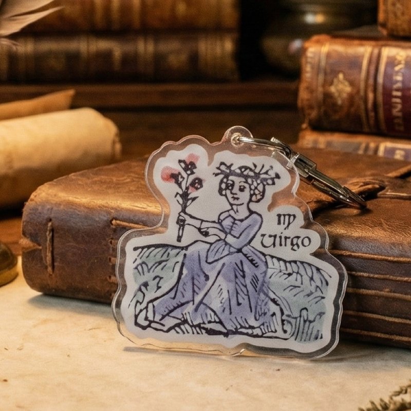 【乙女座】手稿に記された星座 - アクリルチャーム 中世天文 レトロ ギフト - キーホルダー・キーケース - プラスチック カーキ