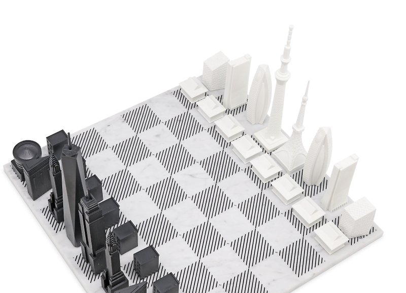 其他材質 桌遊/玩具 白色 - 【英國 Skyline】天空之城地標西洋棋-東京 vs. 紐約(大理石棋盤)