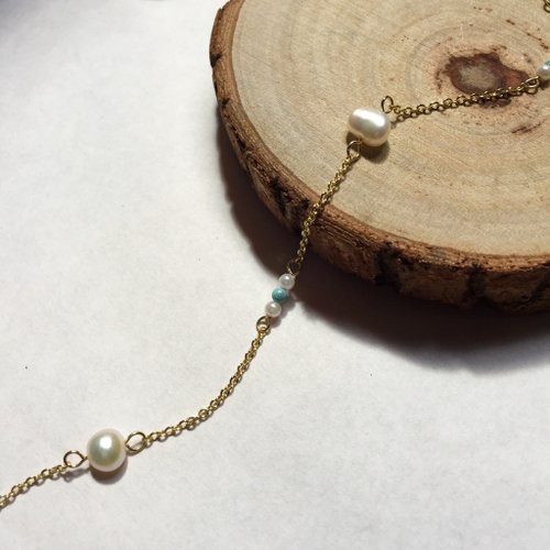 KAREN JEWELRY 訂製款 14K包金 天然不規則淡水珍珠綠松石手鏈 項鍊 14KGF