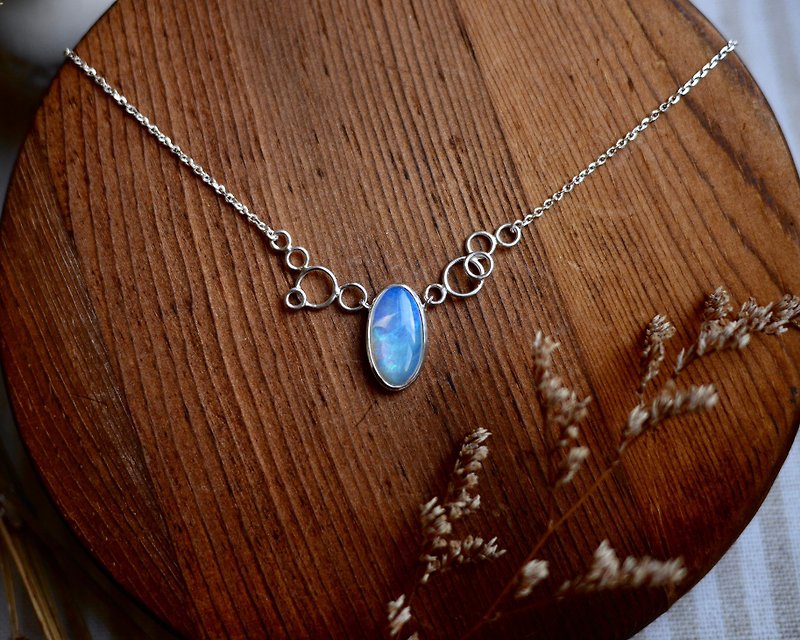 Australian Opal Sterling Silver Necklace-Feminine Blue Crystal Opal - Necklaces - Gemstone Blue