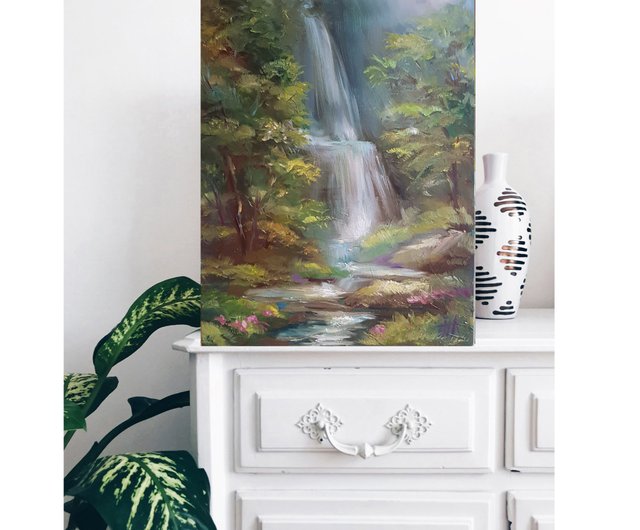 滝の絵 オリジナルアート 風景油絵 森のキャンバス油絵 掛絵画 滝の絵 オリジナルアート 風景油絵 森のキャンバス油絵 掛絵画