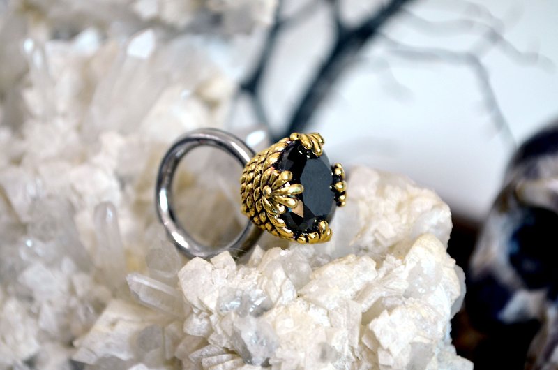 MARY LOU Copper Plated 925 Sterling Silver Obsidian Crystal Ring - General Rings - Sterling Silver Silver